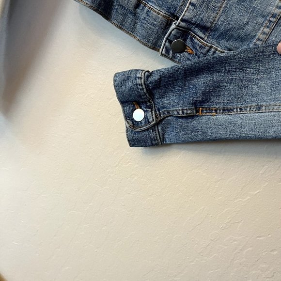 Go Jeans Sz XL Vintage Navy Denim Jean Jacket Cropped Wash Pockets - Picture 6 of 13